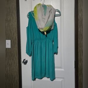 Umgee Teal Dress with Yellow and White Scarf